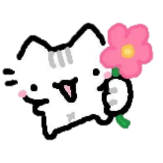a cartoon cat drawn by basiileaf offering the viewer a flower